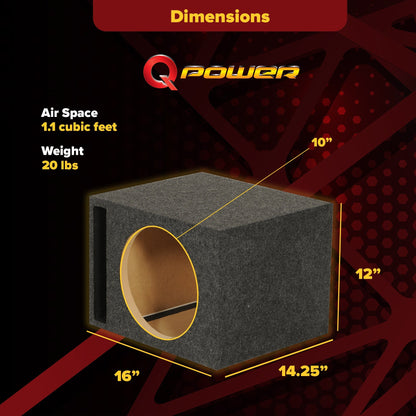 Q Power 10" Heavy-Duty Single Vented Vehicle Subwoofer Enclosure Woofer Box - Find Fresh Goods