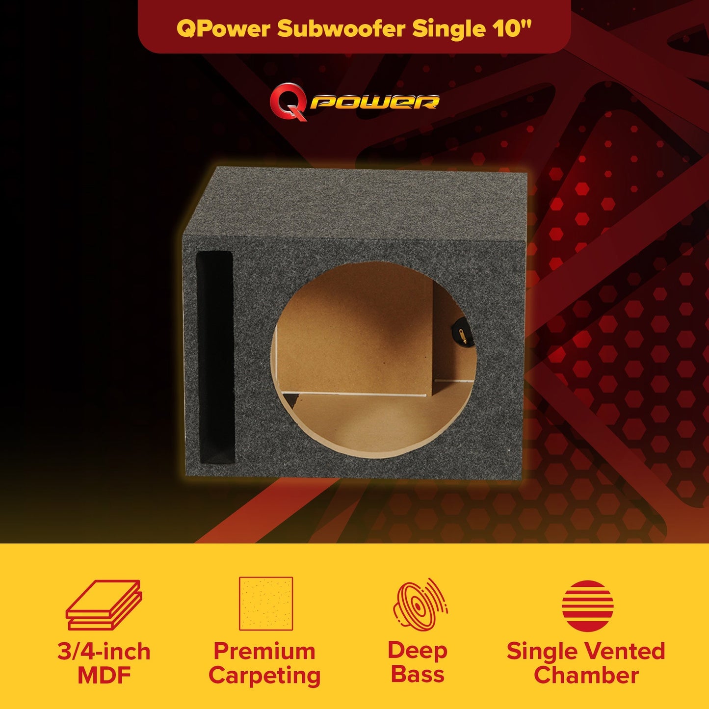 Q Power 10" Heavy-Duty Single Vented Vehicle Subwoofer Enclosure Woofer Box - Find Fresh Goods