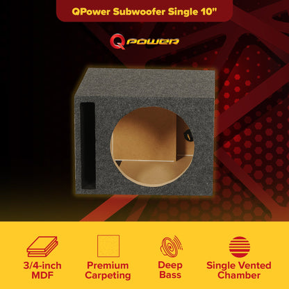 Q Power 10" Heavy-Duty Single Vented Vehicle Subwoofer Enclosure Woofer Box - Find Fresh Goods