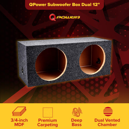 QPower 12" Heavy-Duty Dual Sealed Vehicle Subwoofer Enclosure Woofer Box, Gray - Find Fresh Goods
