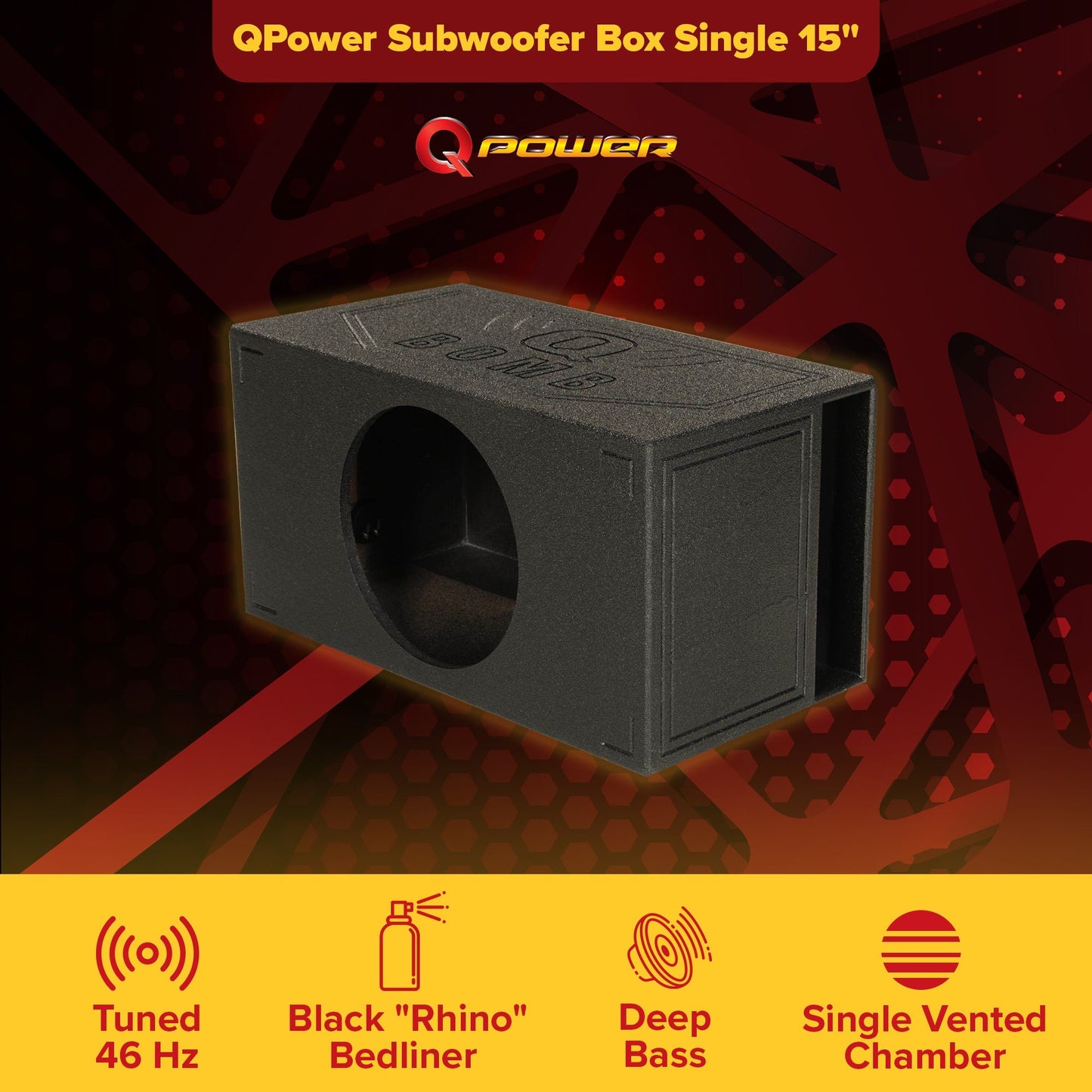 QPower QBOMB15VL Single 15" Vented Ported Car Subwoofer Sub Box Enclosure QBOMB - Find Fresh Goods