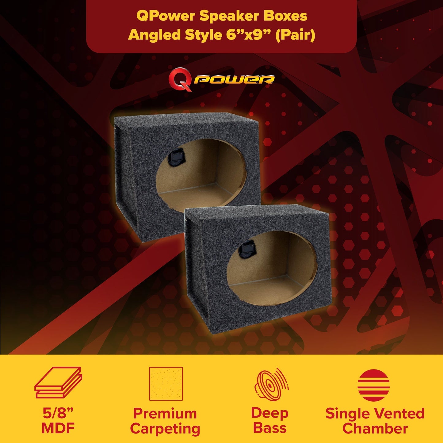 QPower Angled Style 6 x 9 Inch Car Audio Speaker Box Enclosures, 2 Speaker Boxes - Find Fresh Goods