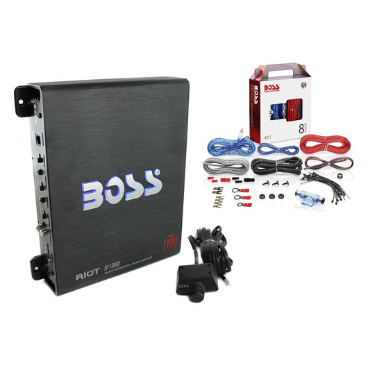 Boss Riot 1100 Watt Monoblock Car Amplifier with 8 Gauge Installation Wiring Kit - Find Fresh Goods