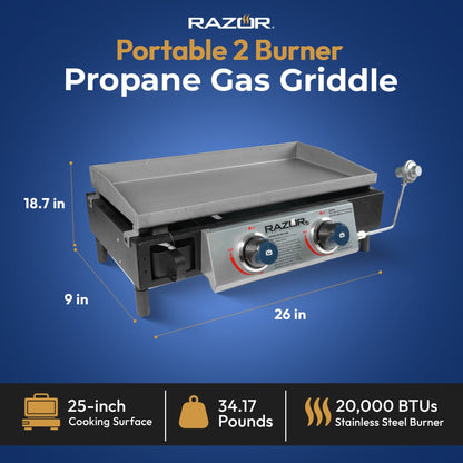 Razor Griddle GGT2130M 25 Inch Portable 2 Burner LP Propane Gas Grill, Steel