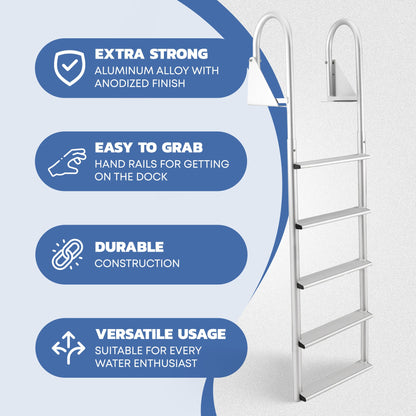 RecPro 5 Step Aluminum Marine Grade Dock Pier Attachment Flip Up Ladder, Silver - Find Fresh Goods