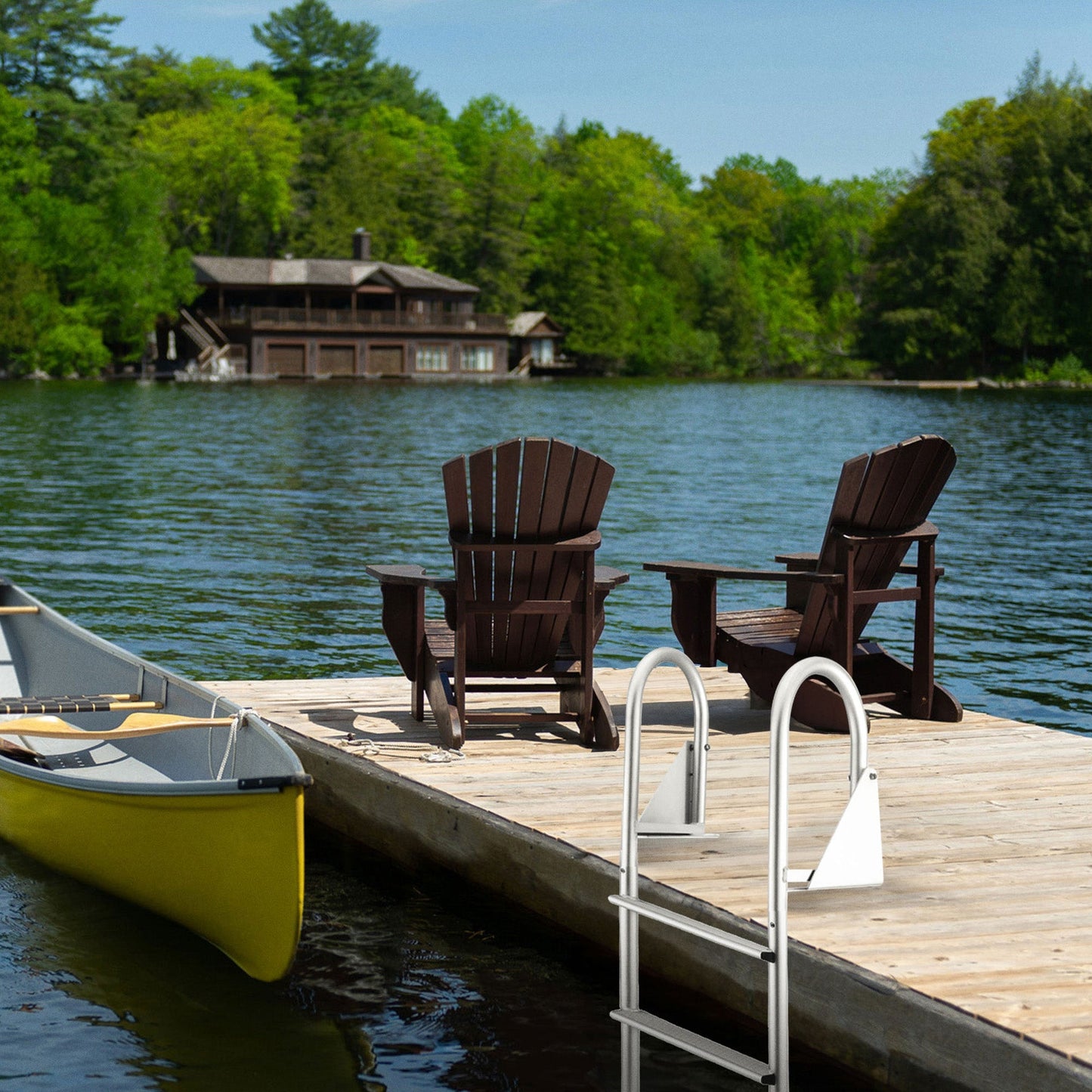 RecPro 5 Step Aluminum Marine Grade Dock Pier Attachment Flip Up Ladder, Silver - Find Fresh Goods