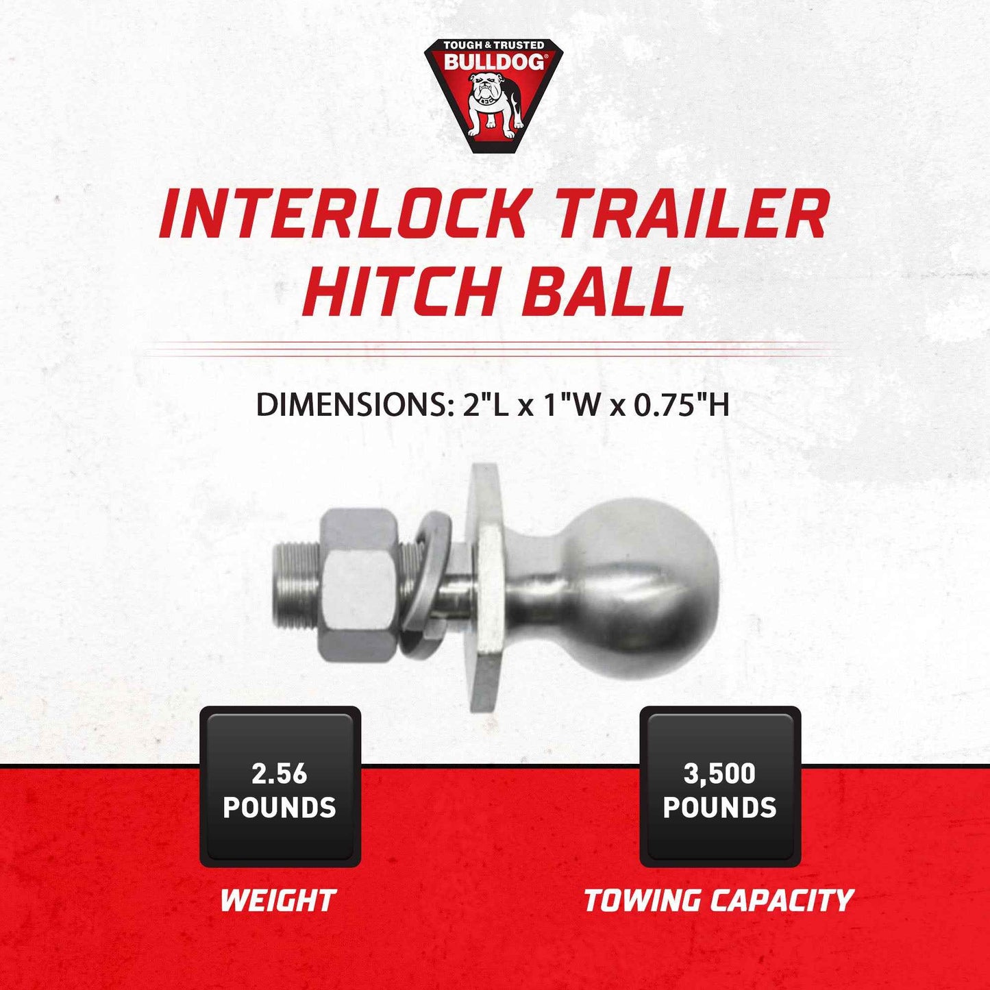 Bulldog 1-7/8 inch Diameter Interlock Hitch Ball, 3,500 Pound Capacity, HD Zinc