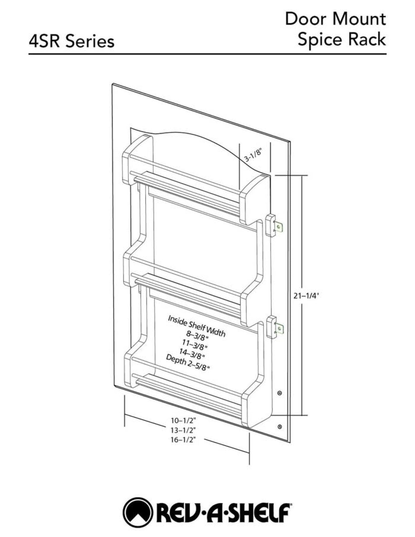 Rev-A-Shelf 15" Kitchen Cabinet Door Mounted 3-Shelf Storage Spice Rack, 4SR-15