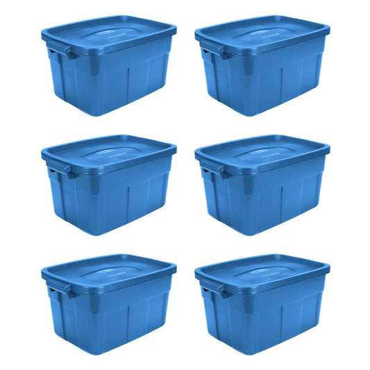 Rubbermaid Roughneck Tote 14 Gallon Storage Container, Heritage Blue (6 Pack)