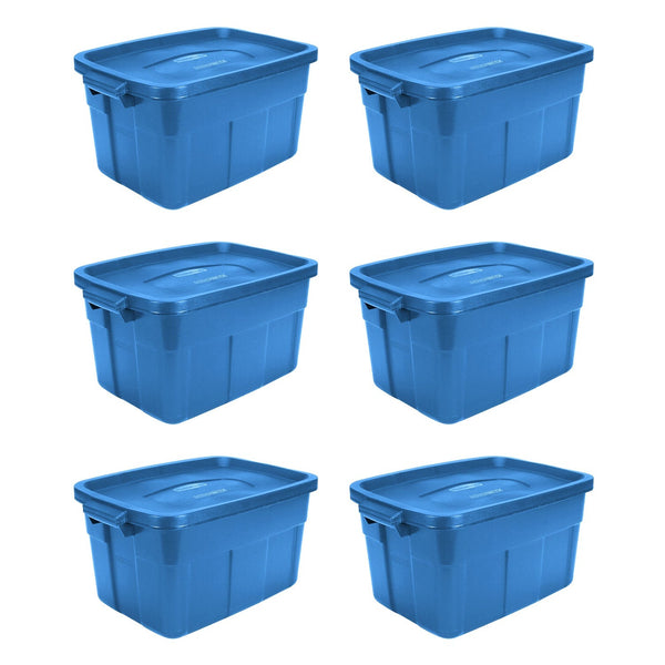 Rubbermaid Roughneck Tote 14 Gallon Storage Container, Heritage Blue (6 Pack)
