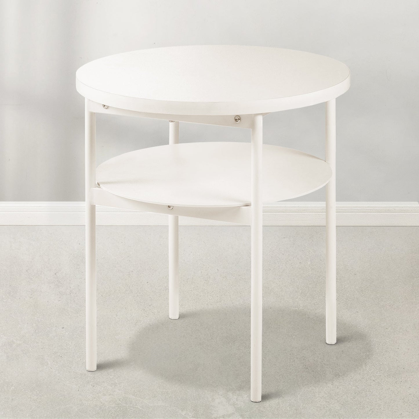 Mellow AIDA Round Multipurpose End and Side Table with Storage Shelf, Beige