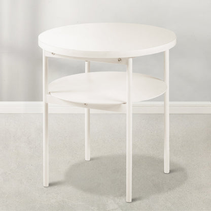 Mellow AIDA Round Multipurpose End and Side Table with Storage Shelf, Beige