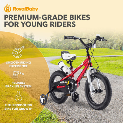 RoyalBaby Freestyle Outdoor Kid's Bicycle with Training Wheels, 16 Inch, Red
