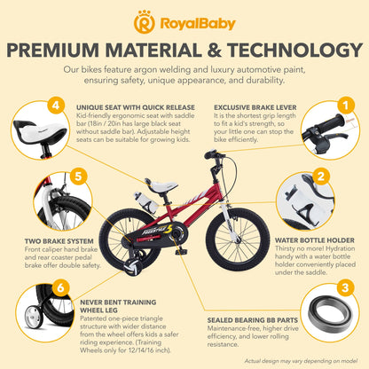 RoyalBaby Freestyle Outdoor Kid's Bicycle with Training Wheels, 16 Inch, Red