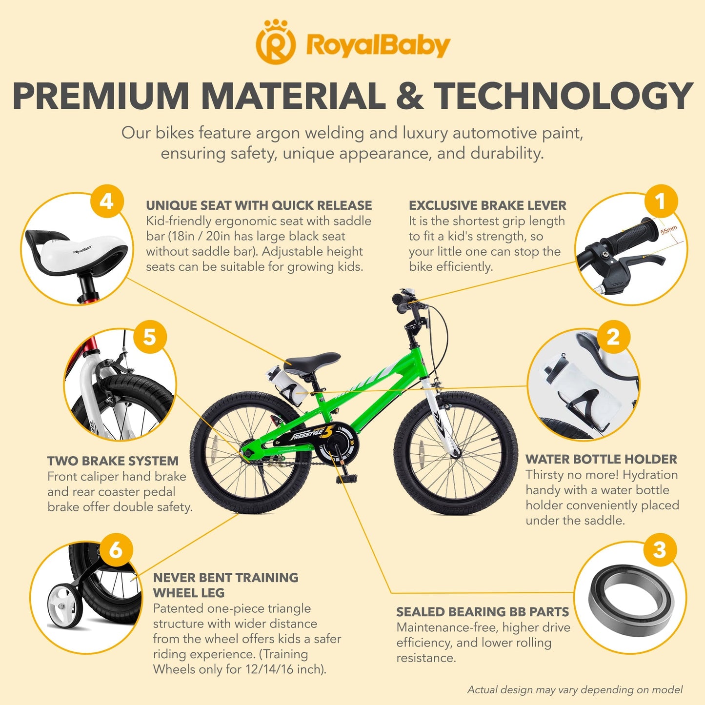 RoyalBaby Freestyle Outdoor Kid's Sporty Bicycle with Kickstand, 18 Inch, Green