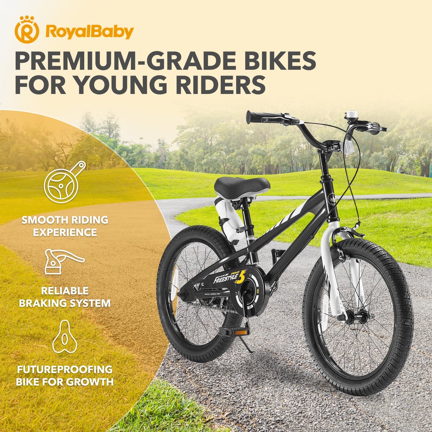 RoyalBaby Freestyle Outdoor Kid's Sporty Bicycle with Kickstand, 18 Inch, Black