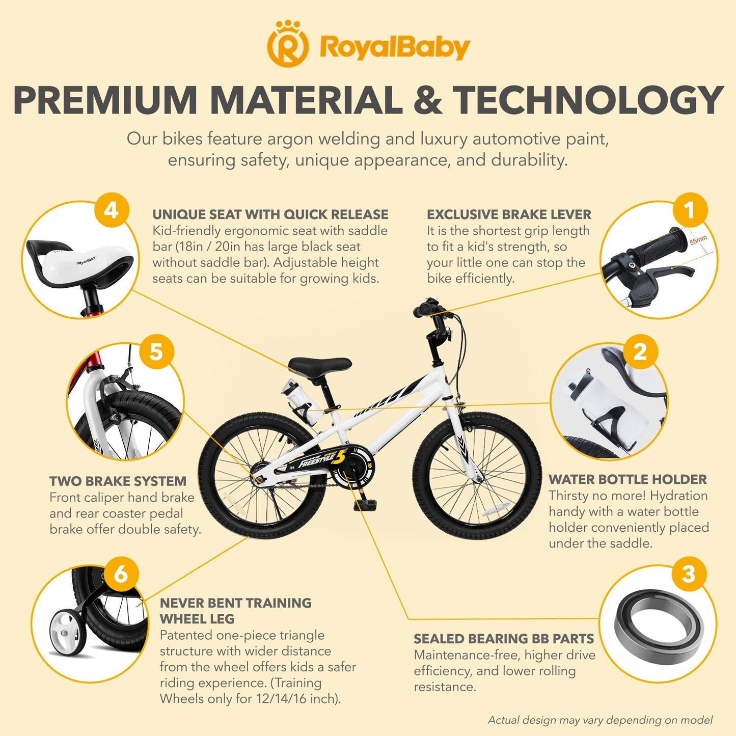 RoyalBaby Freestyle Outdoor Kid's Sporty Bicycle with Kickstand, 18 Inch, White