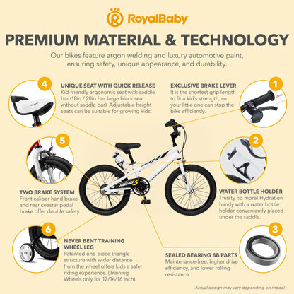 RoyalBaby Freestyle Outdoor Kid's Sporty Bicycle with Kickstand, 18 Inch, White