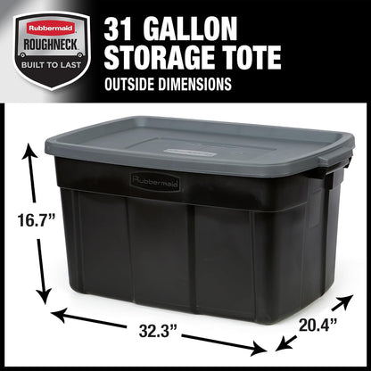 Rubbermaid Roughneck 31 Gallon Storage Container, Black/Cool Gray (3 Pack)