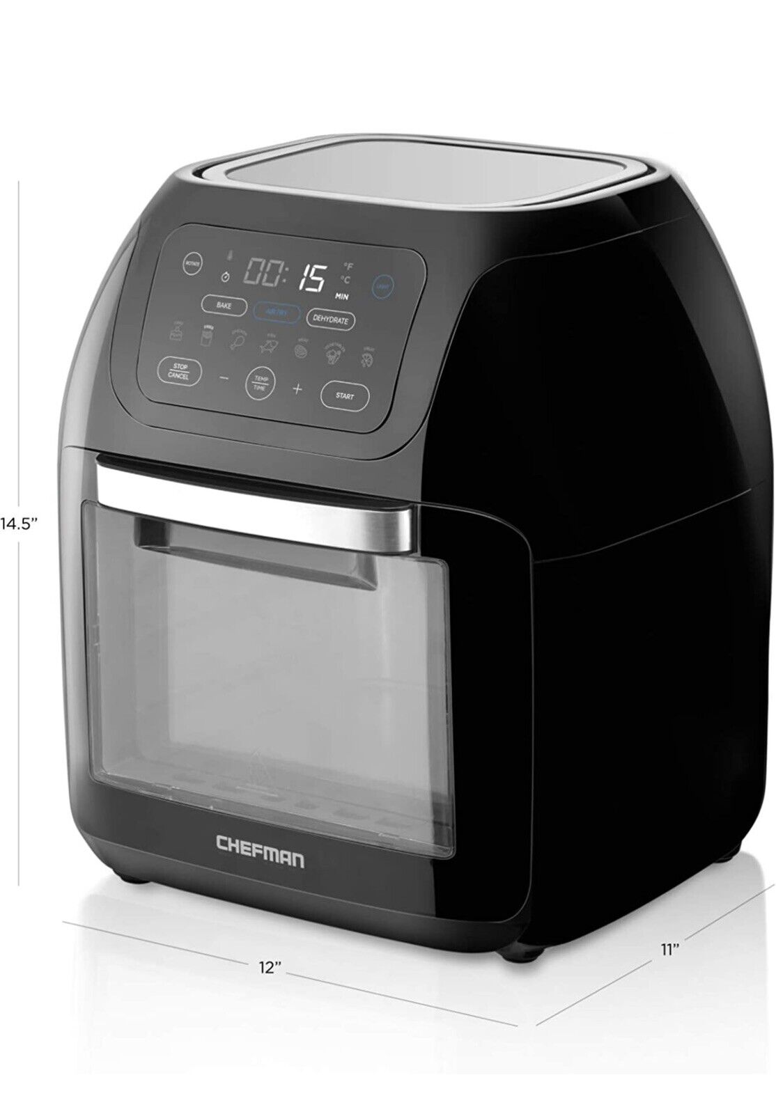 Chefman Digital Air Fryer+ Rotisserie, Dehydrator, Oven, Black, 10L