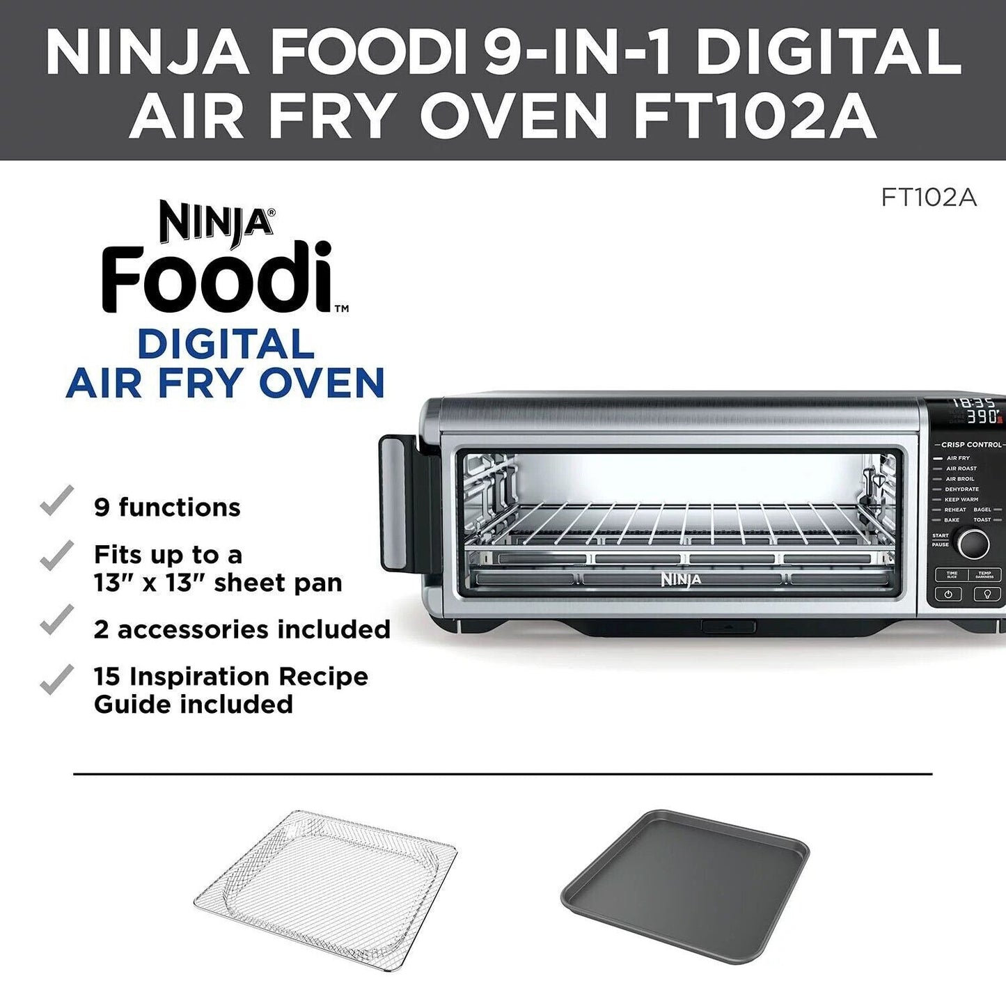 Ninja Foodi 6-in-1 Digital Air Fry, Large Toaster Oven, Flip-Away, SP080