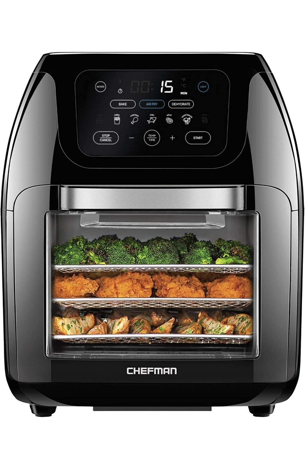 Chefman Digital Air Fryer+ Rotisserie, Dehydrator, Oven, Black, 10L