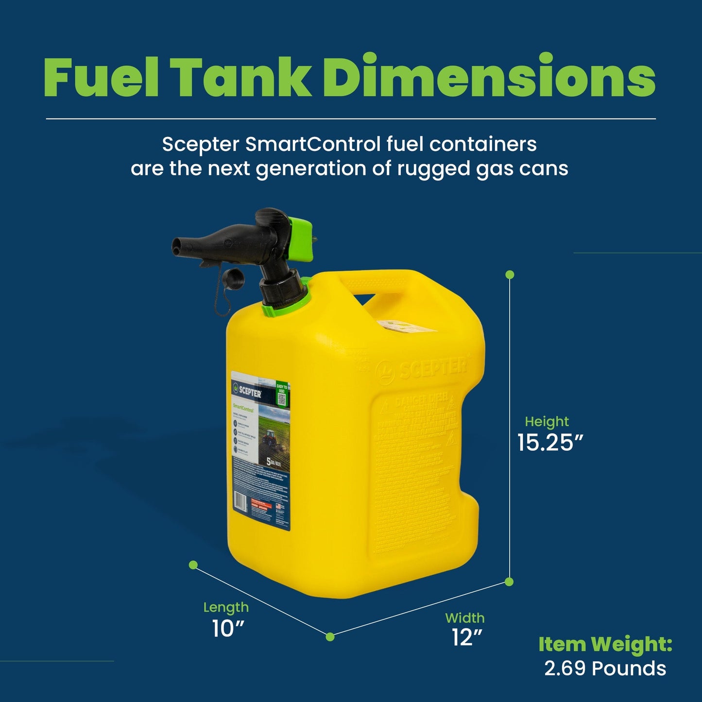 Scepter SmartControl Rear Handle Diesel Gas Container Jug, 5 Gal/18.9L, Yellow - Find Fresh Goods