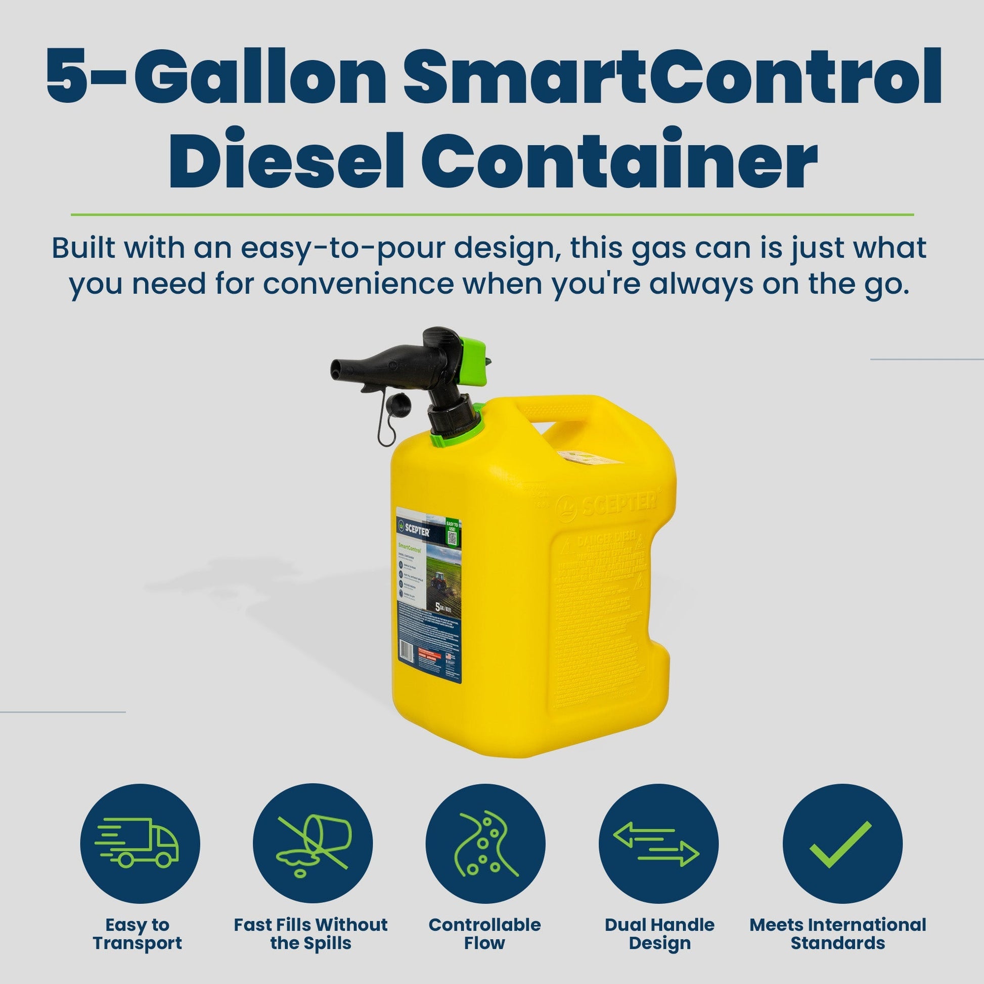 Scepter SmartControl Rear Handle Diesel Gas Container Jug, 5 Gal/18.9L, Yellow - Find Fresh Goods