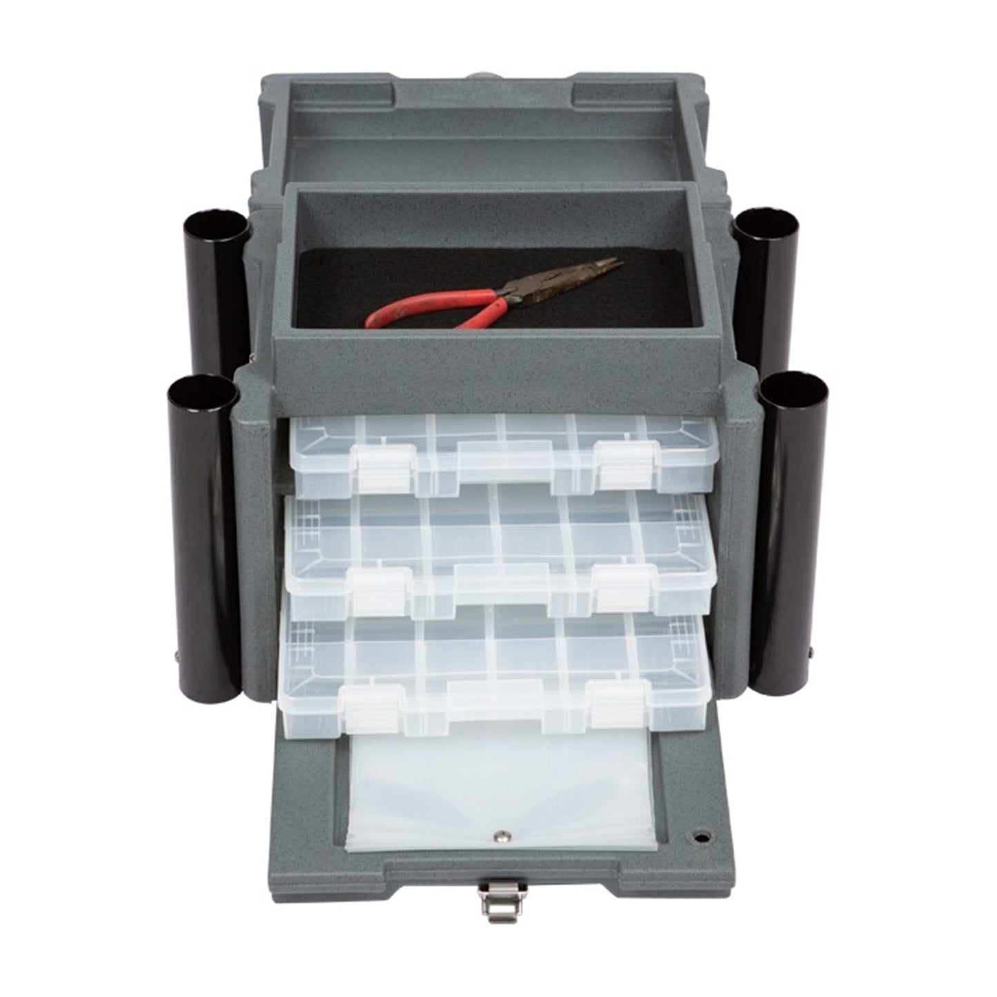 SKB Medium Tackle Box, 4 Drawers with Dividers and 2 Soft Exterior Pockets, Gray