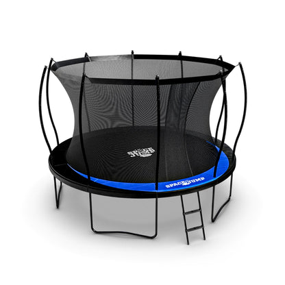 SpaceJump Lunar 12 Foot Trampoline, Outdoor Round Bouncer with Safety Net, Black