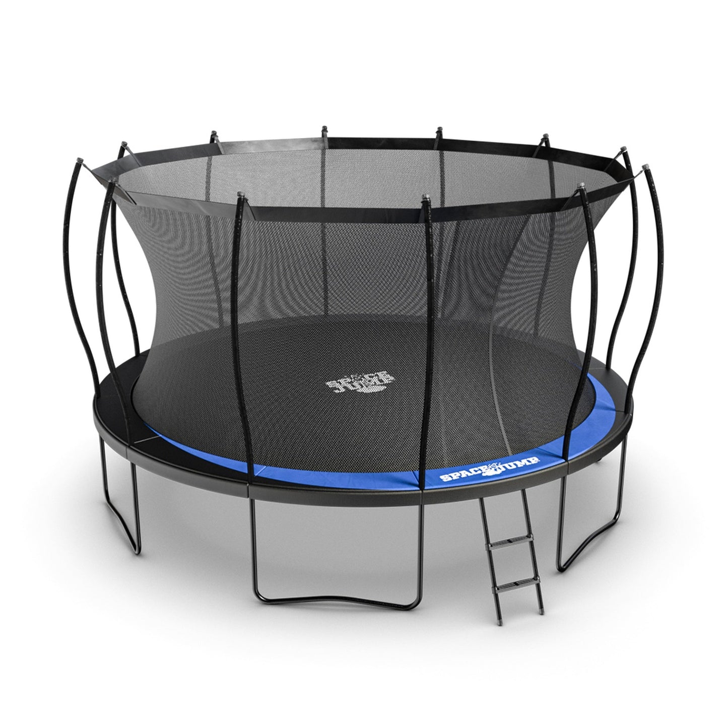 SpaceJump Lunar 14 Foot Trampoline, Outdoor Round Bouncer with Safety Net, Black