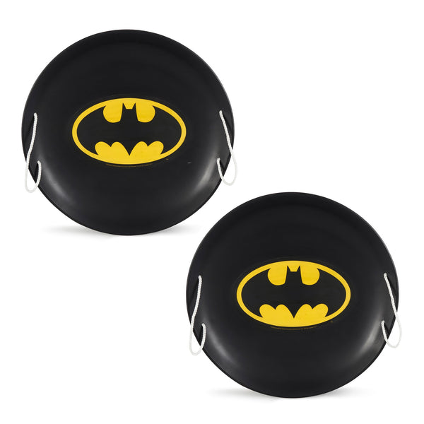 Slippery Racer 26 Inch Batman Metal Saucer Sled w/ Rope Handles, Black (2 Pack)