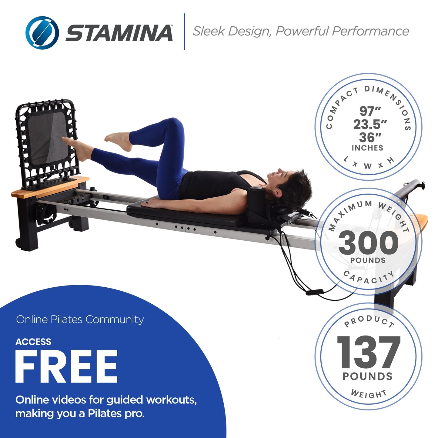 Stamina 55-5556 AeroPilates Pro XP Reformer Whole Body Resistance Workout System