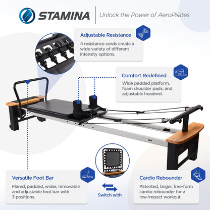Stamina 55-5556 AeroPilates Pro XP Reformer Whole Body Resistance Workout System