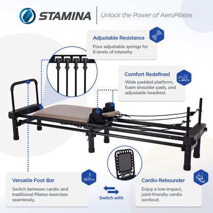 Stamina AeroPilates Reformer Whole Body Resistance Pilates Workout Board Machine