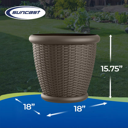 Suncast Willow 18" Diameter Decorative Wicker Patio Planter Pot, Java (4 Pack)