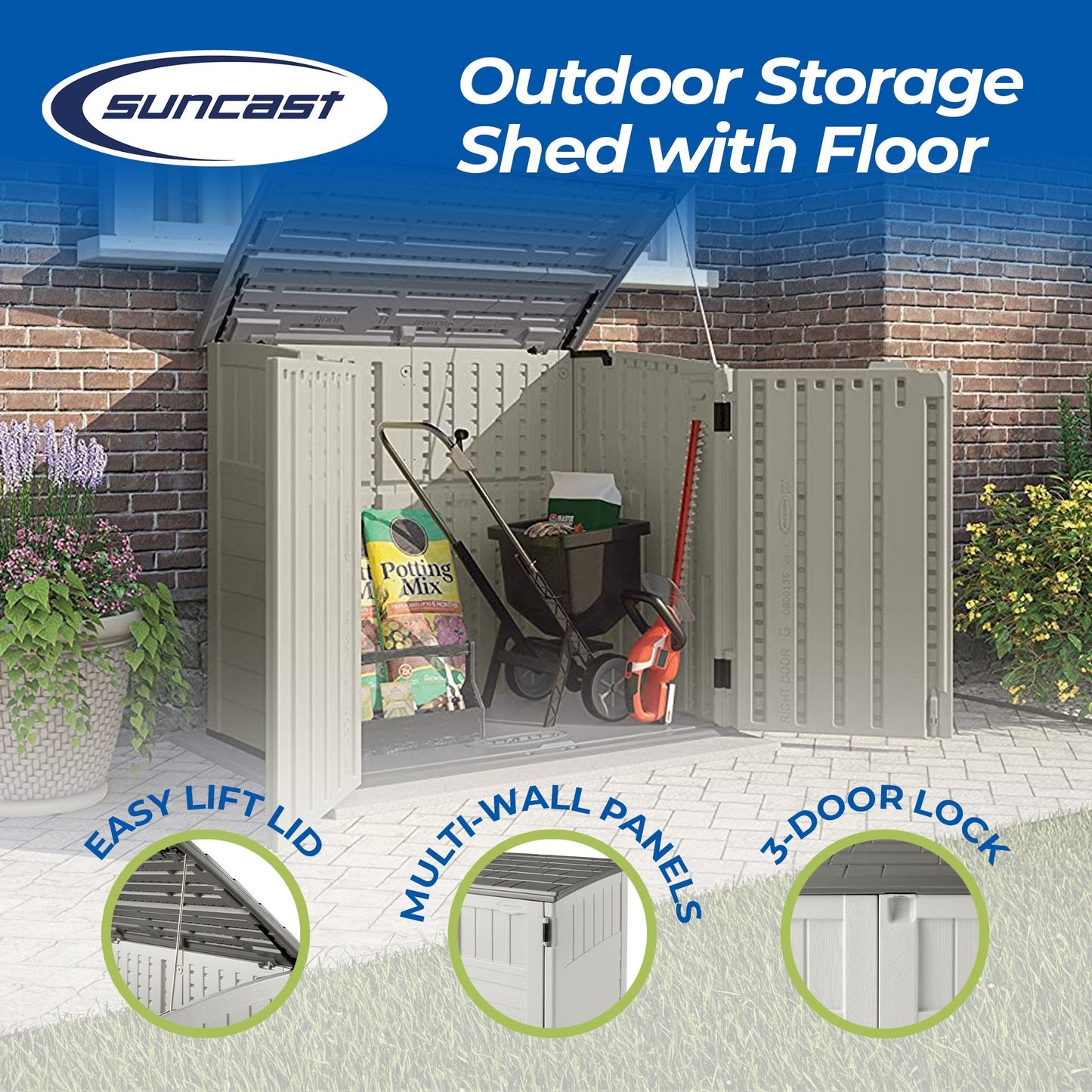 Suncast BMS2500 53 x 31.5 x 45.5" Horizontal Resin Outdoor Storage Shed w/ Floor