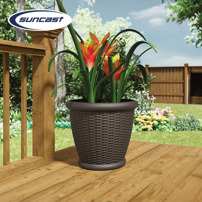 Suncast Willow 18" Diameter Decorative Wicker Patio Planter Pot, Java (4 Pack)