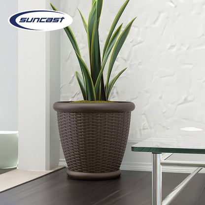 Suncast Willow 18" Diameter Decorative Wicker Patio Planter Pot, Java (4 Pack)