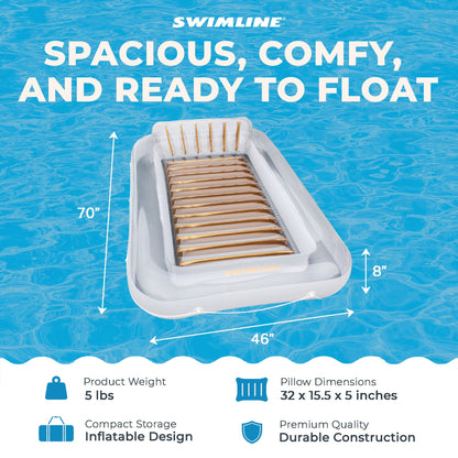 Swimline Luxe Edition Inflatable Suntan Tub Floating Pool Lounger, White & Gold