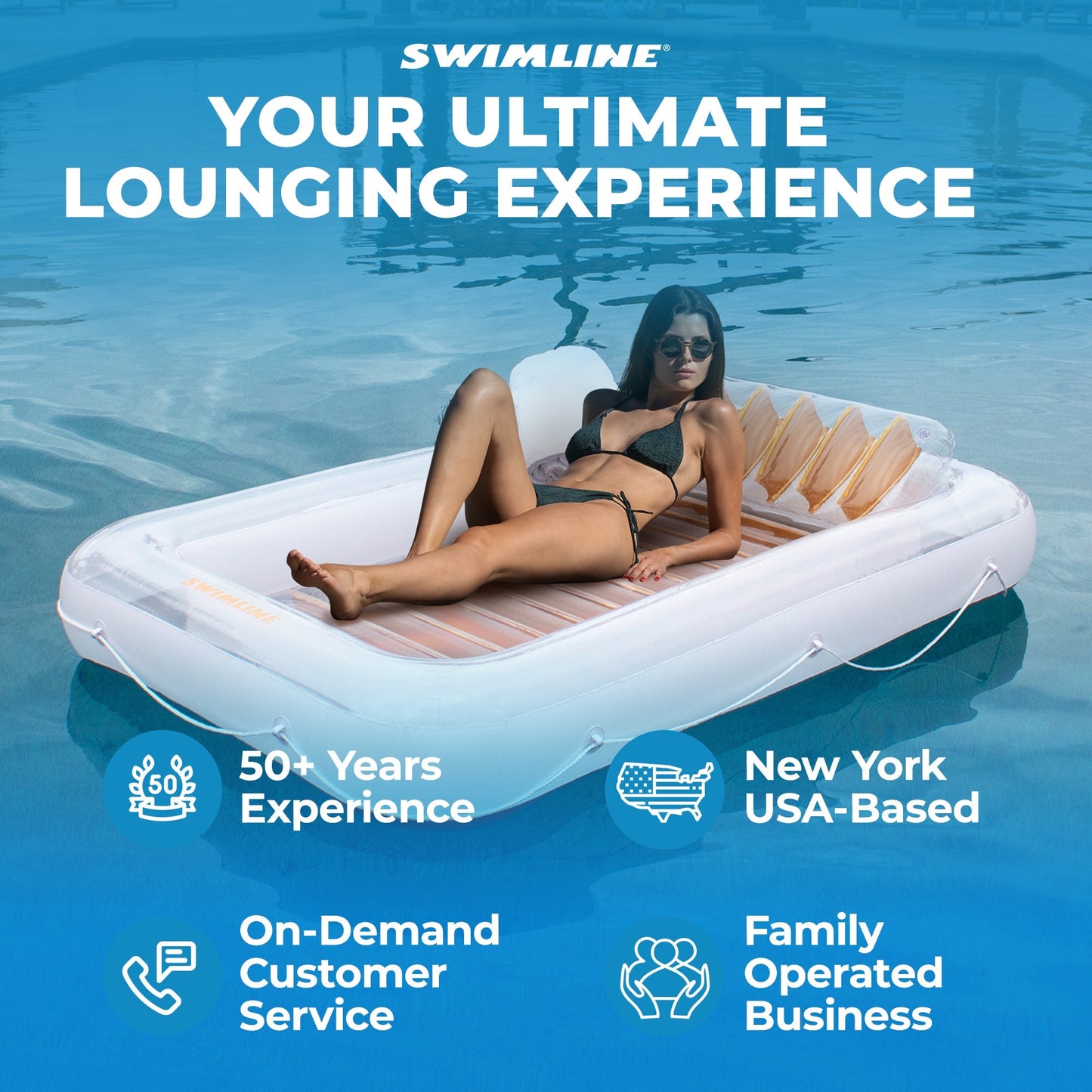 Swimline Luxe Edition Inflatable Suntan Tub Floating Pool Lounger, White & Gold