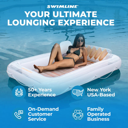 Swimline Luxe Edition Inflatable Suntan Tub Floating Pool Lounger, White & Gold
