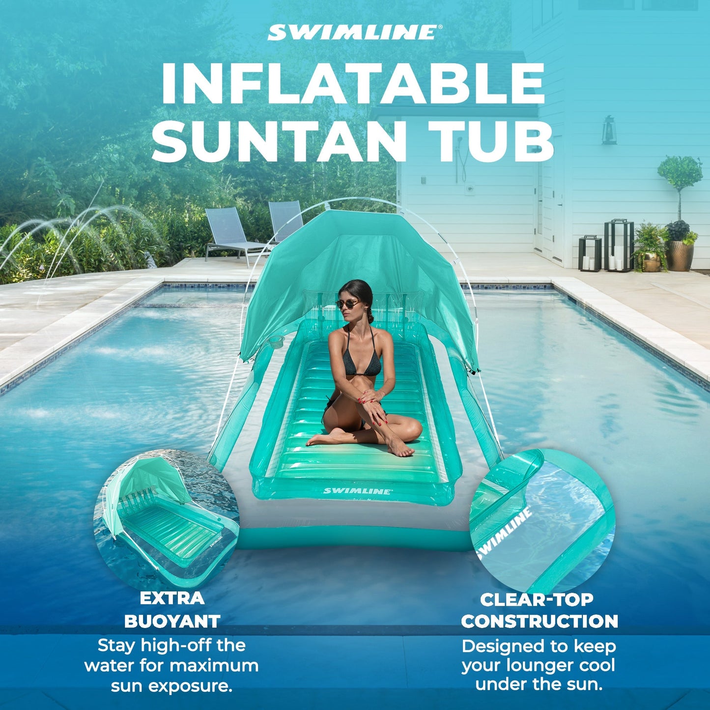 Swimline Original Inflatable Suntan Tub Lounge Float with Adjustable Shade, Mint