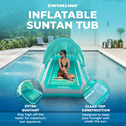 Swimline Original Inflatable Suntan Tub Lounge Float with Adjustable Shade, Mint