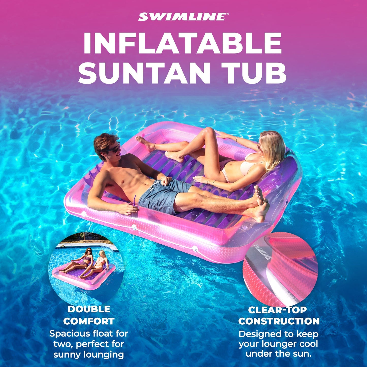 Swimline Original XL Suntan Tub Relaxing Outdoor Water Lounge Float, Pink/Purple