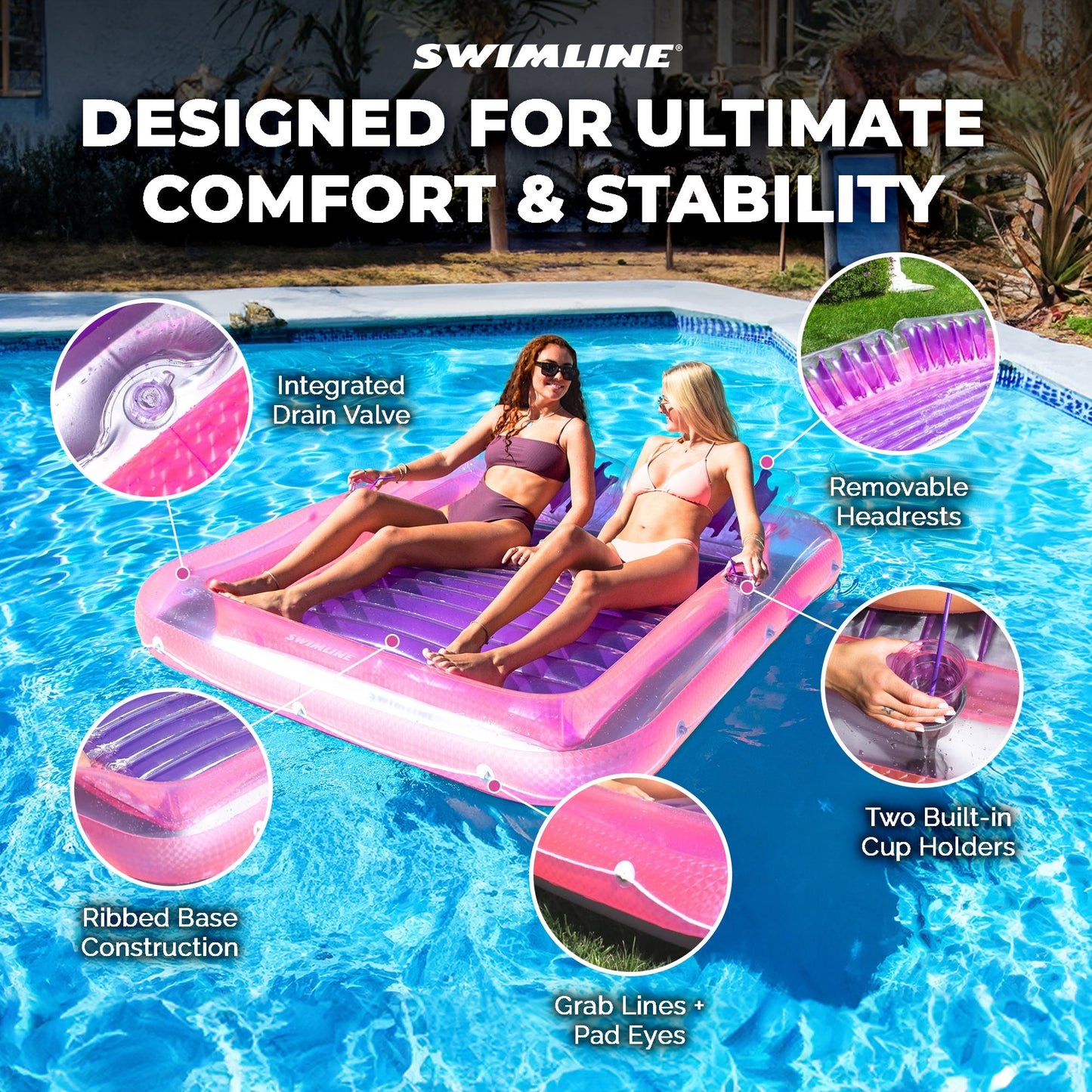 Swimline Original XL Suntan Tub Relaxing Outdoor Water Lounge Float, Pink/Purple
