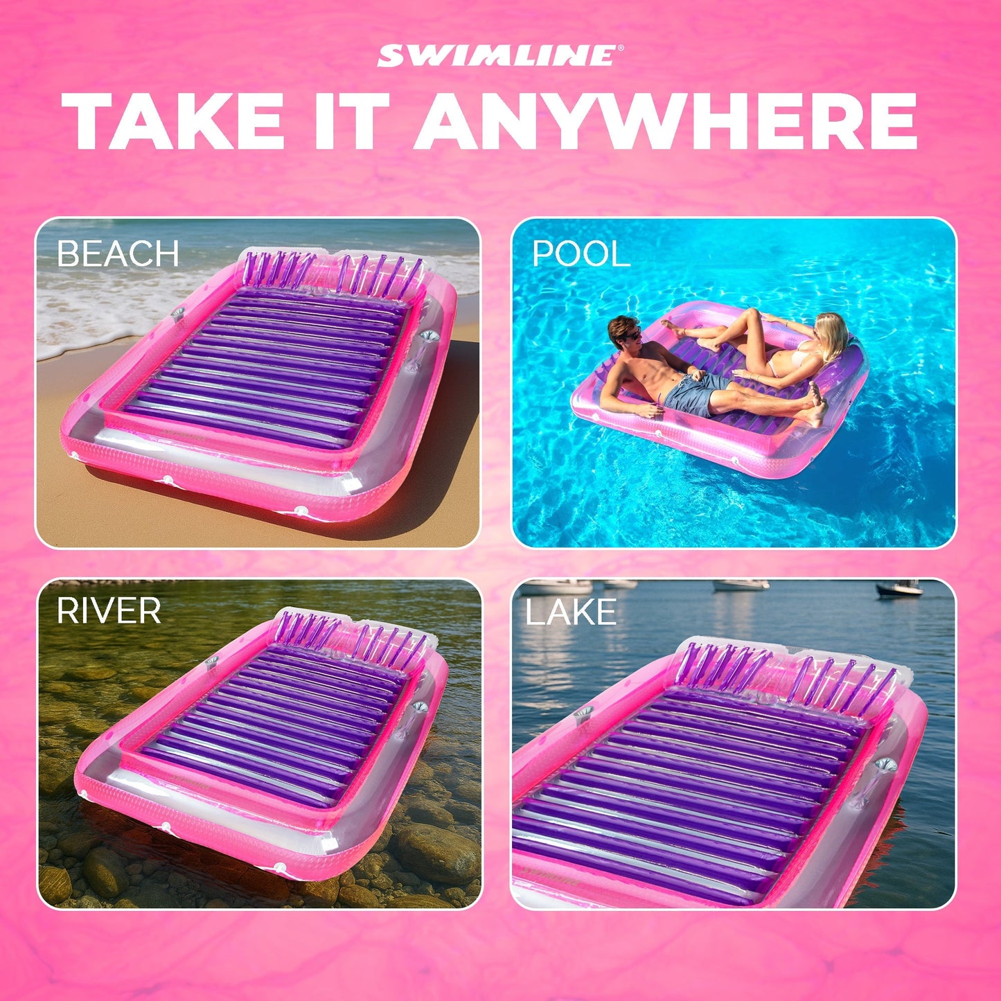 Swimline Original XL Suntan Tub Relaxing Outdoor Water Lounge Float, Pink/Purple