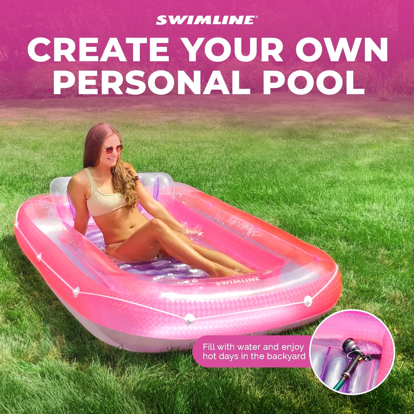 Swimline Classic Edition Inflatable Suntan Tub Floating Pool Hybrid Lounge, Pink