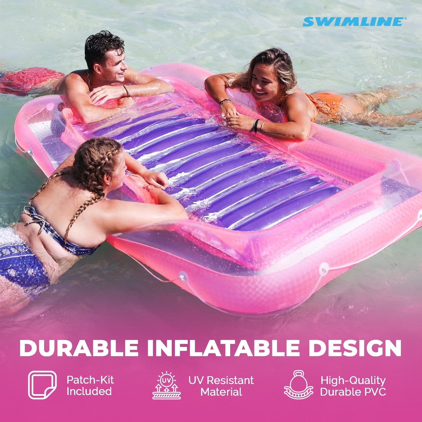 Swimline Classic Edition Inflatable Suntan Tub Floating Pool Hybrid Lounge, Pink