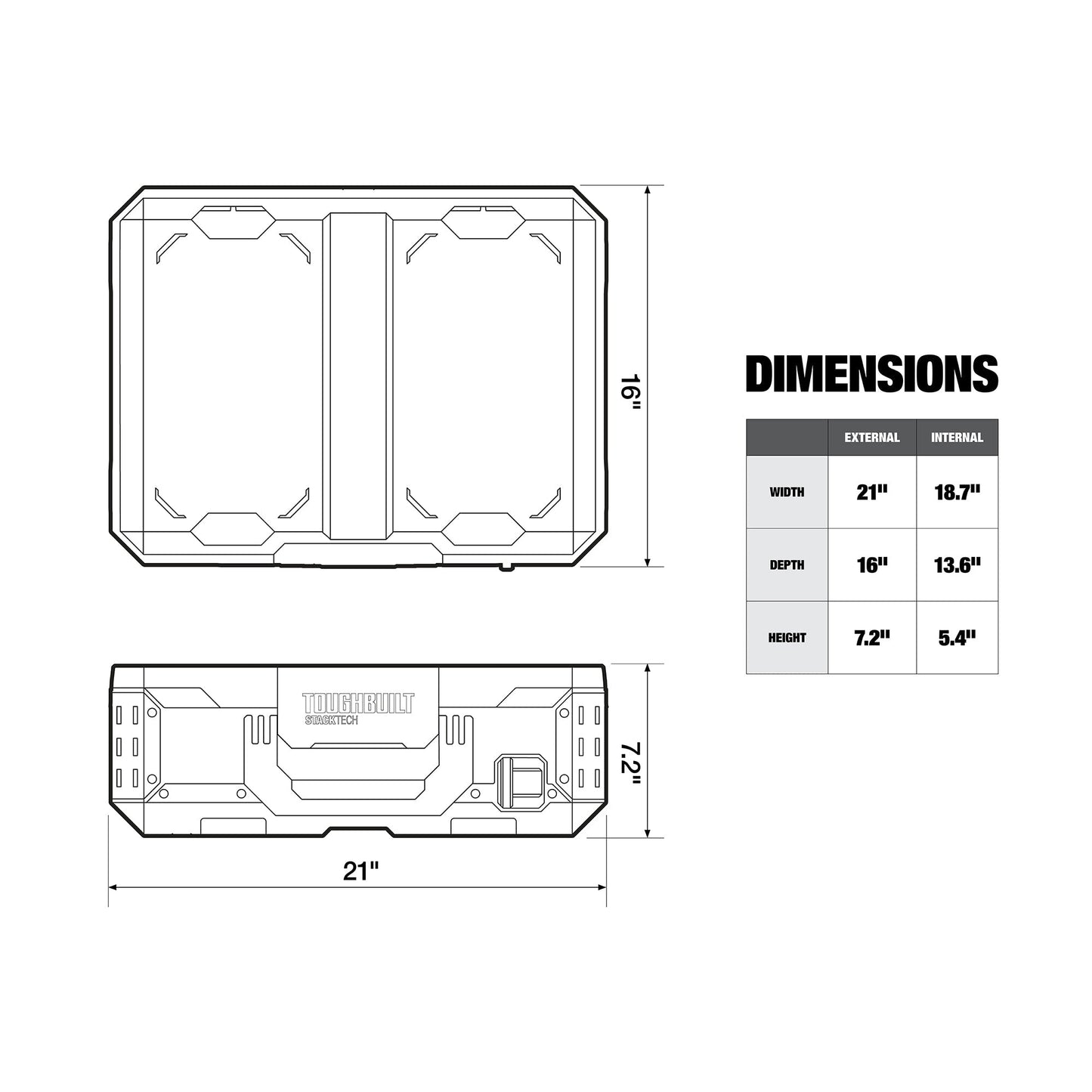 ToughBuilt Heavy Duty Storage Organizer Portable Tool Box Case, StackTech, Black
